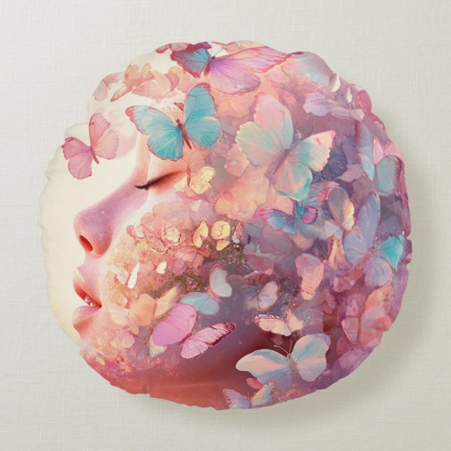 Schmetterlinge - Butterfly Thoughts Rundes Kissen (Vorderseite)