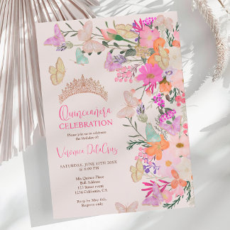 Schmetterlinge chic Wildblumen Frühjahr Quinceaner Einladung