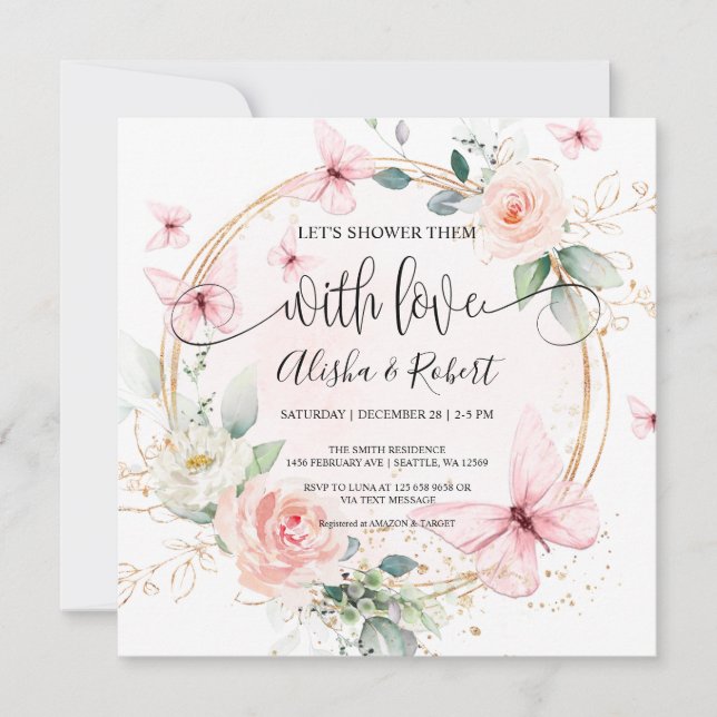 Schmetterlinge duschen wir sie mit Liebe Paaren Einladung (Vorderseite)