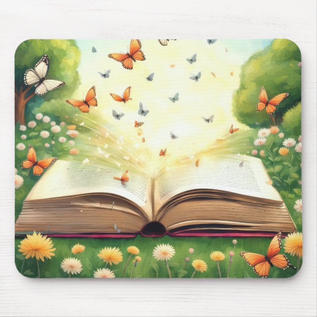 Schmetterlinge explodieren aus dem offenen Buch Mousepad (Vorne)