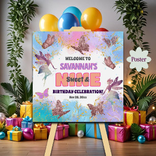 Schmetterlinge Fee Glitter 9. Geburtstagsbegrüßung Poster