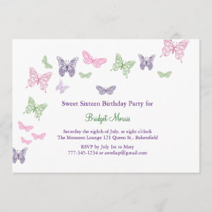 Schmetterlinge flatterndes 16. Geburtstag Einladung