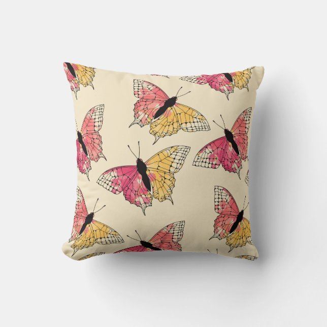 Schmetterlinge fliegen: nahtloses Elfenbeinmuster Kissen (Vorderseite)