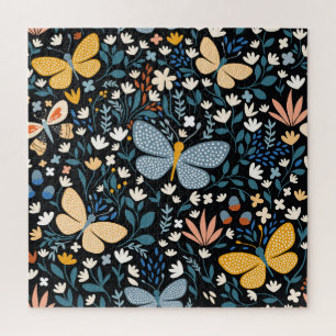 Schmetterlinge Floral: Handgezeichnet nahtlos. Puzzle