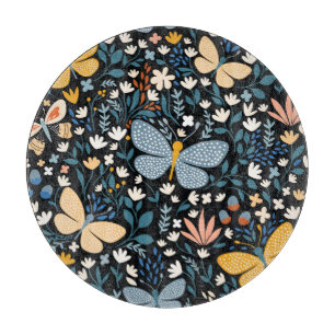 Schmetterlinge Floral: Handgezeichnet Nahtlos. Schneidebrett