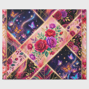Schmetterlinge, Florale Träume & Goldene Eleganz Geschenkpapier