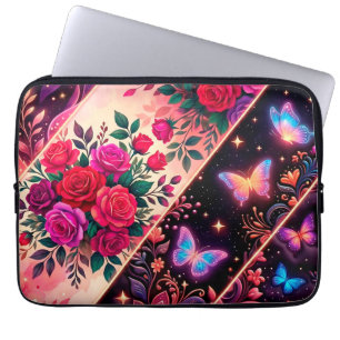 Schmetterlinge, florale Träume und goldene Eleganz Laptopschutzhülle