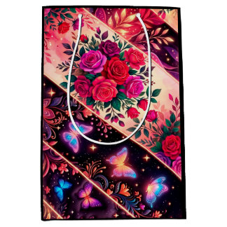 Schmetterlinge, florale Träume und goldene Eleganz Mittlere Geschenktüte