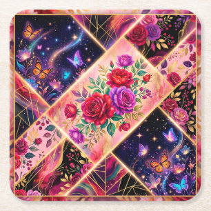 Schmetterlinge, florale Träume und goldene Eleganz Rechteckiger Pappuntersetzer