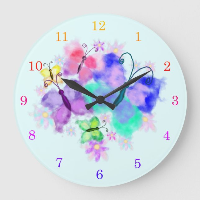 Schmetterlinge - Freude - Frühling - Anpassbar - Große Wanduhr (Vorderseite)