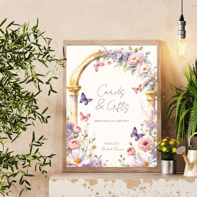 Schmetterlinge Frühjahr Sommer Brautparty Tafelsch Poster (Butterflies spring summer bridal shower table sign editable template digital personalized decor )