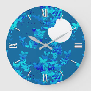 Schmetterlinge gegen blauen Nachthimmel, Mondlands Große Wanduhr