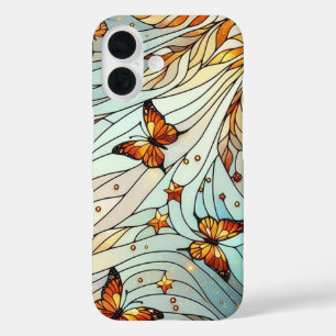 Schmetterlinge Glasmalerei Muster iPhone 16 Hülle