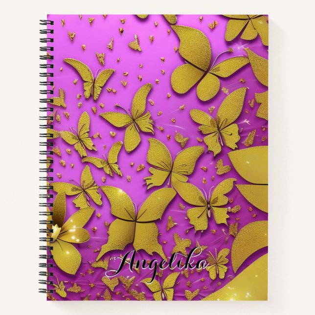 Schmetterlinge Gold Glitzer Rosa Hintergrund Notizbuch (Vorderseite)