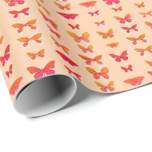 Schmetterlinge, Gold, Korallen, sanfte orangefarbe Geschenkpapier