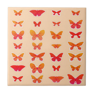Schmetterlinge, Gold, Korallenrosa, Weichorange Fliese