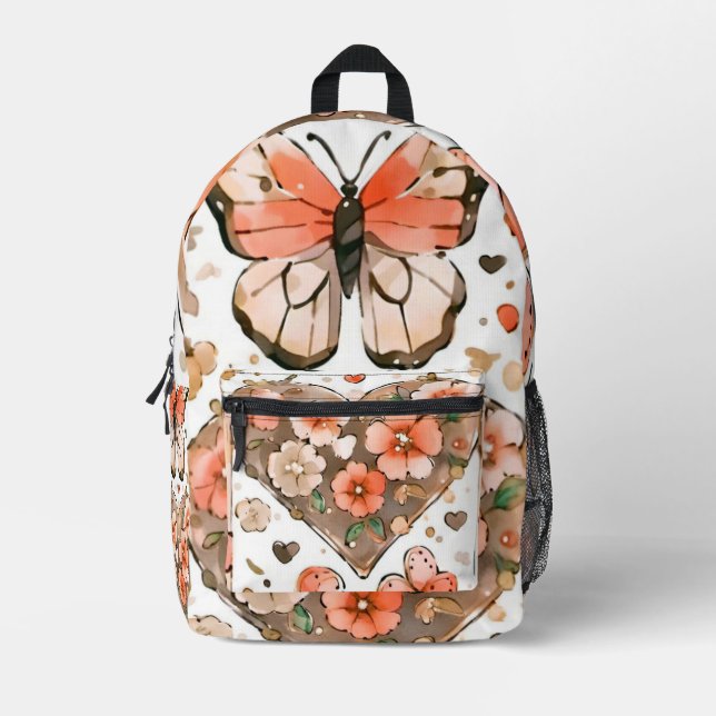 Schmetterlinge, Herzen und Blume Bedruckter Rucksack (Vorderseite)