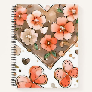 Schmetterlinge, Herzen und Blume Notizbuch