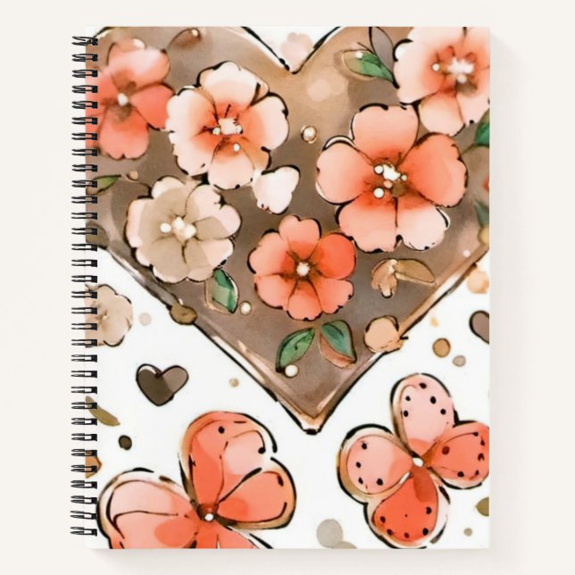 Schmetterlinge, Herzen und Blume Notizbuch (Vorderseite)