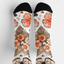 Schmetterlinge, Herzen und Blume Socken