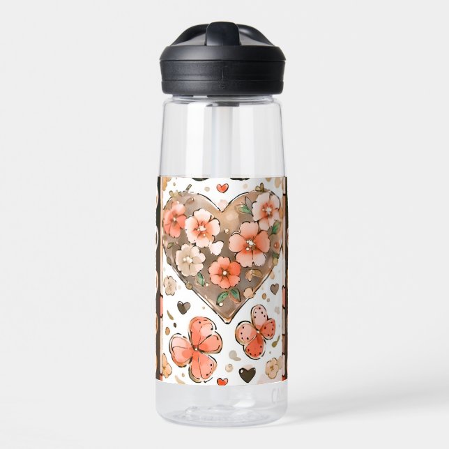 Schmetterlinge, Herzen und Blume Trinkflasche (Vorne)