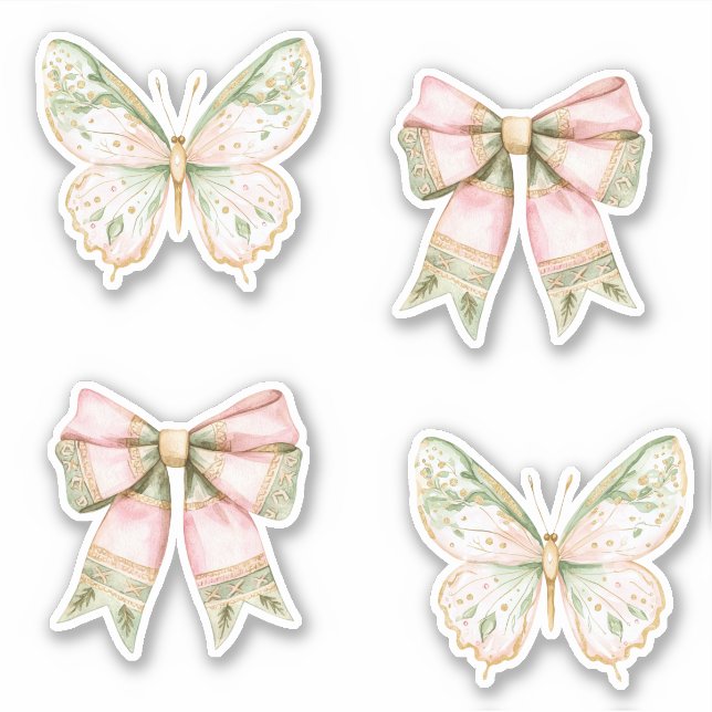 Schmetterlinge Hochzeit Pink Grün   Aufkleber (Vorderseite)