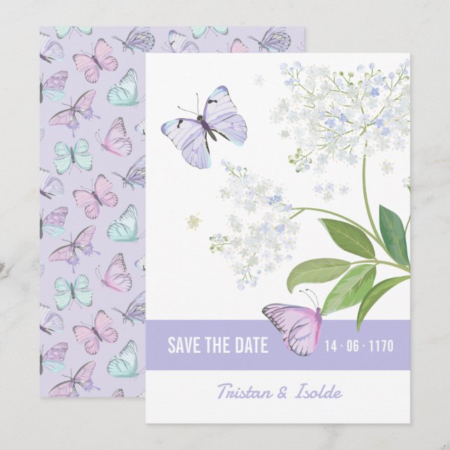 Schmetterlinge & Holunderblüten Save the Date Kart (Vorne/Hinten)