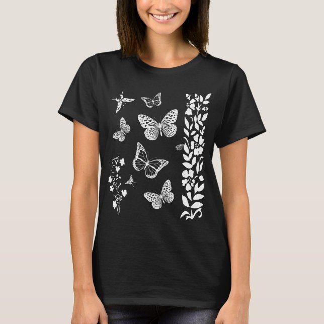 Schmetterlinge im Garten elegant schwarz T-Shirt (Vorderseite)