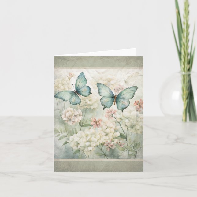 Schmetterlinge im Garten Vintage Aussehen Karte 2 (Vorderseite)