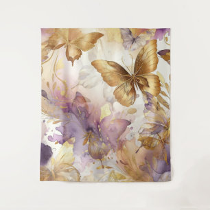 Schmetterlinge im Wasserfarbdesign mit lila-golden Wandteppich