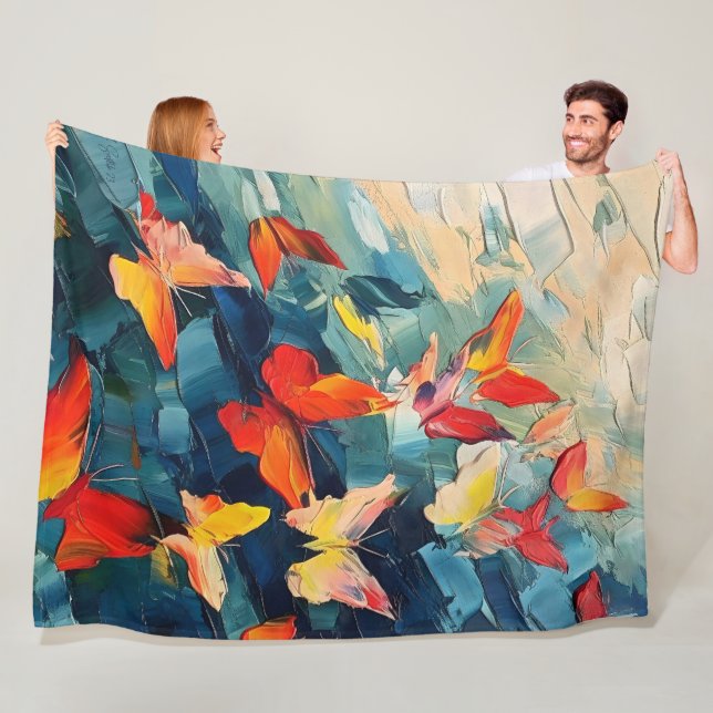 Schmetterlinge in Bewegung – Expressiver abstrakte Fleecedecke (Beispiel)
