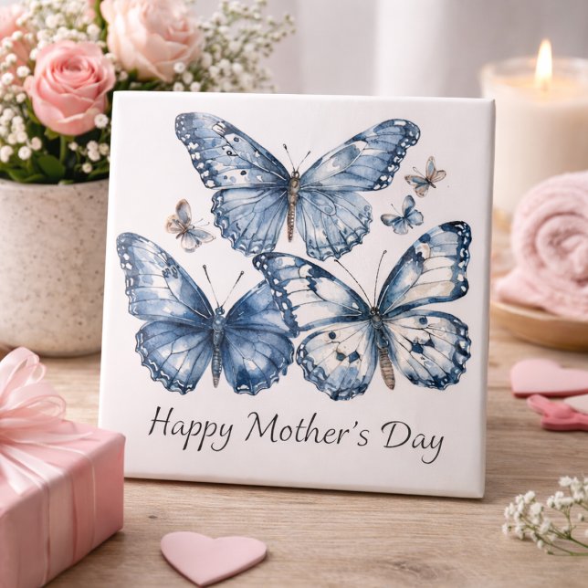 Schmetterlinge in Delft Blue, anpassbar Fliese (Von Creator hochgeladen)