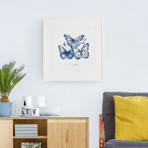 Schmetterlinge in Delfter Blau, anpassbar