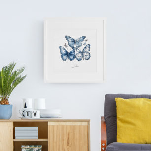 Schmetterlinge in Delfter Blau, anpassbar Fotodruck