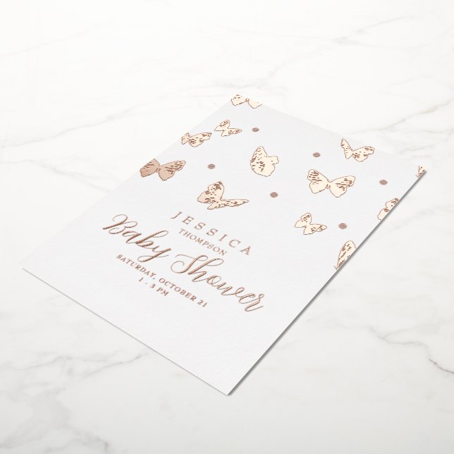 Schmetterlinge in der Air Baby Shower Rose Folieneinladung (Gedreht)