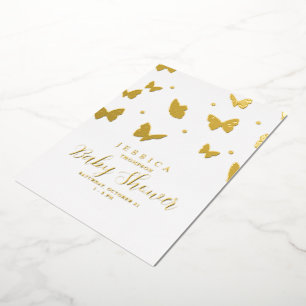 Schmetterlinge in der Luft Baby Shower Gold Folieneinladung