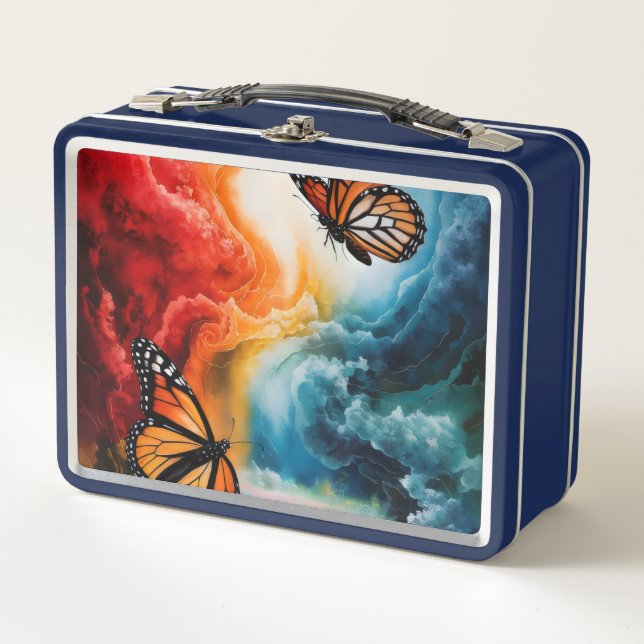 Schmetterlinge in einem bunten Sturm. Metall Brotdose (Vorderseite)