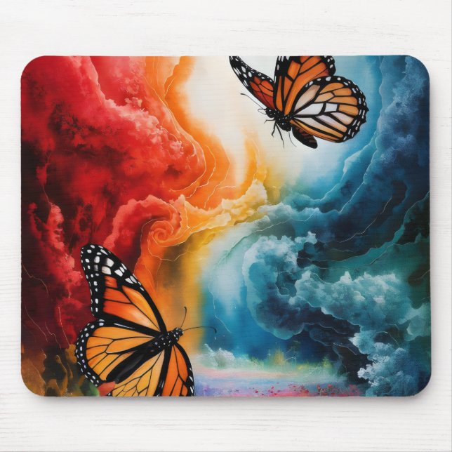 Schmetterlinge in einem bunten Sturm. Mousepad (Vorne)