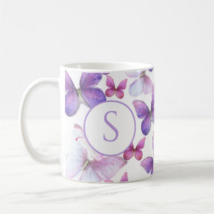 Schmetterlinge in Rosa und Lila mit individuellem  Kaffeetasse