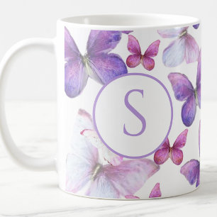 Schmetterlinge in Rosa und Lila mit individuellem  Kaffeetasse