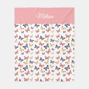 Schmetterlinge in Rosa und Lila mit Monogramm-Name Fleecedecke