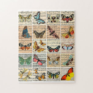 Schmetterlinge Insekten Notenblatt Vintage Ephemer Puzzle