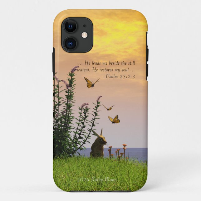 Schmetterlinge, Kaninchen und Psalm 23:2-3 Case-Mate iPhone Hülle (Rückseite)