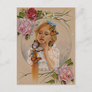 Schmetterlinge kleine Mädchen Rose Postkarte