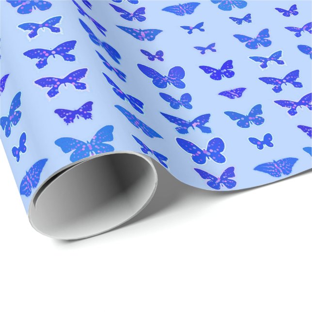 Schmetterlinge, kobaltblau, hellblau geschenkpapier (Rolleneckpunkt)