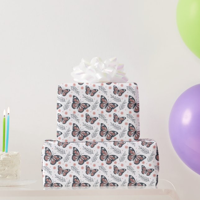 Schmetterlinge Korallenrosa Geschenkpapier (Partygeschenke)