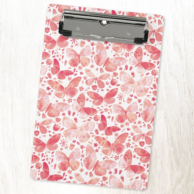 Schmetterlinge Korallenrosa Mini Klemmbrett (Peach coral blush pink watercolor butterfly pattern mini clipboard)