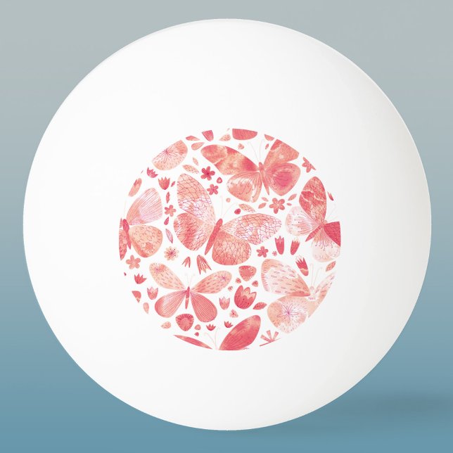 Schmetterlinge Korallenrosa Tischtennisball (Watercolor blush pink butterfly pattern art ping pong ball)