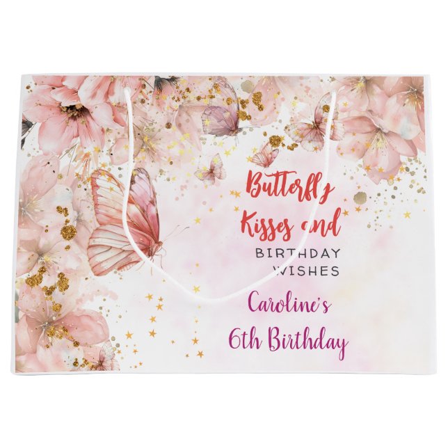 Schmetterlinge küssen und Geburtstagswünsche Große Geschenktüte (Vorderseite)