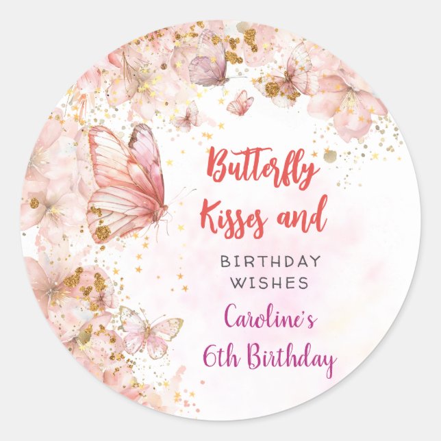 Schmetterlinge küssen und Geburtstagswünsche Runder Aufkleber (Vorderseite)